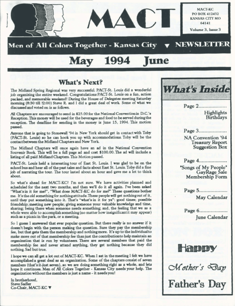 Men of All Colors Together-KC May/June 1994 Newsletter.